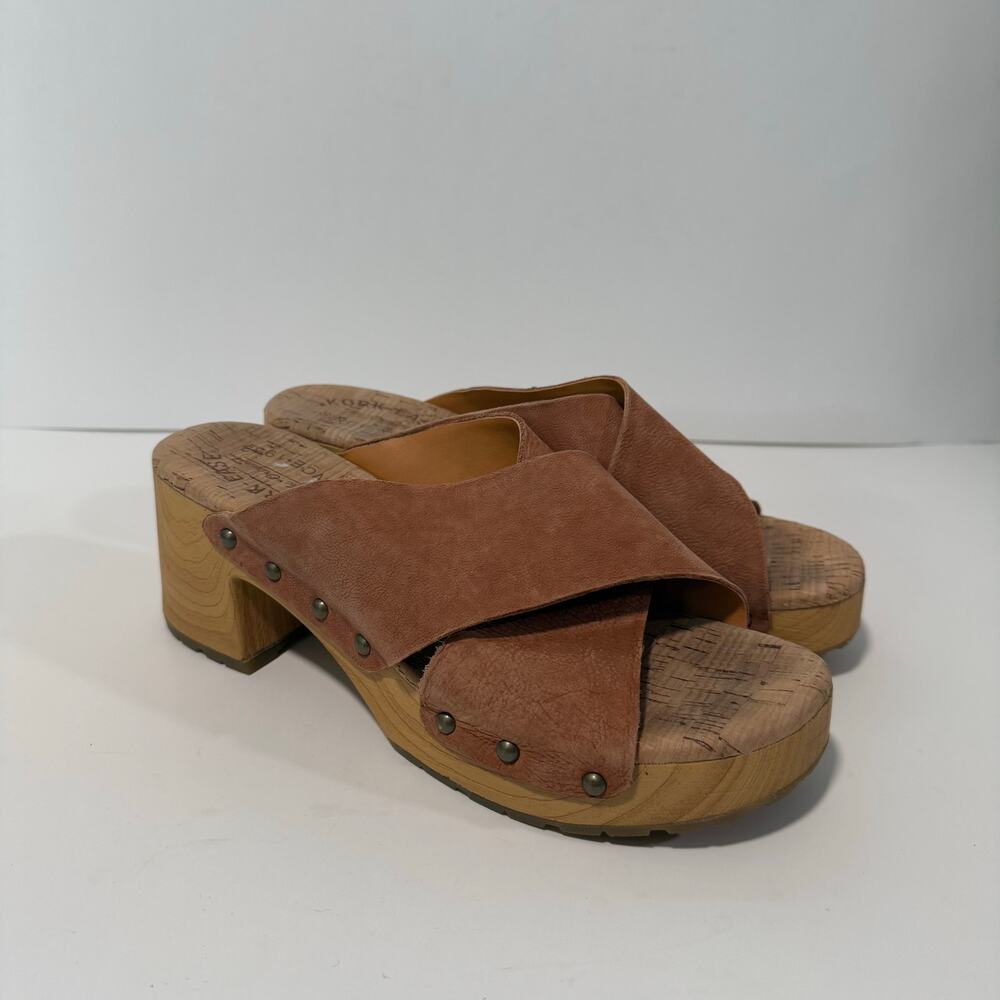 Kork-Ease Suede Crossband Clog Heels in Chestnut - Picture 3 of 7